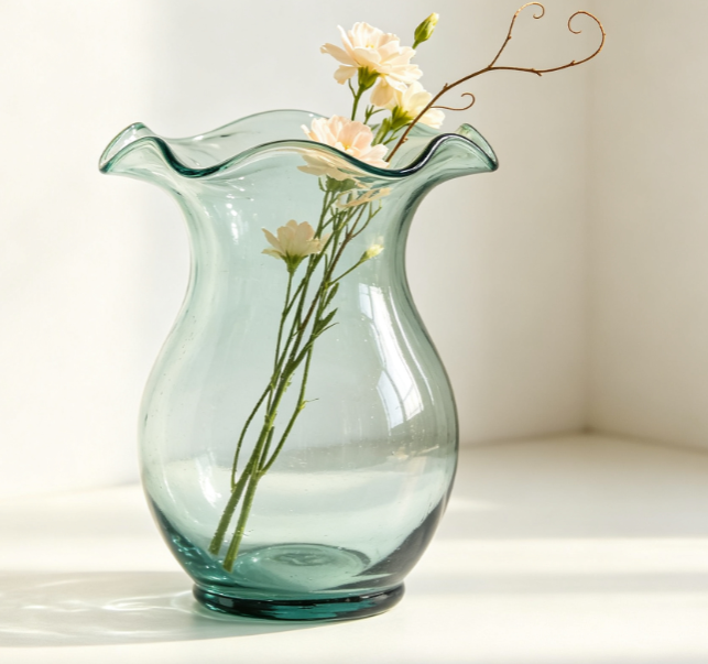 Glass Vase with Wavy Rim